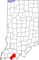 Map of Indiana showing Spencer County 