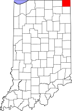 Map of Indiana showing Steuben County 