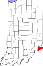 Map of Indiana showing Switzerland County 