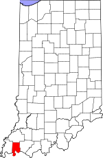 Map of Indiana showing Vanderburgh County 