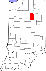 Map of Indiana showing Wabash County 