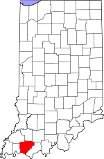 Map of Indiana showing Warrick County 