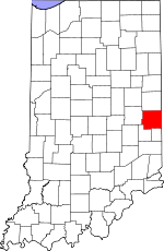 Map of Indiana showing Wayne County 