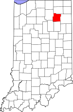 Map of Indiana showing Whitley County 