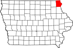 Map of Iowa showing Allamakee County 