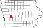 Map of Iowa showing Audubon County 