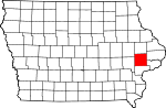 Map of Iowa showing Cedar County 