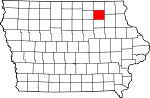 Map of Iowa showing Chickasaw County 