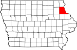 Map of Iowa showing Clayton County 