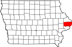 Map of Iowa showing Clinton County 