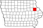 Map of Iowa showing Delaware County 