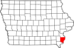 Map of Iowa showing Des Moines County 