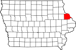 Map of Iowa showing Dubuque County 