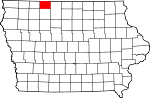 Map of Iowa showing Emmet County 