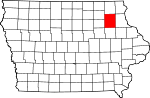 Map of Iowa showing Fayette County 