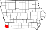 Map of Iowa showing Fremont County 