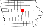 Map of Iowa showing Hardin County 