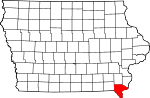 Map of Iowa showing Lee County 