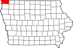 Map of Iowa showing Lyon County 