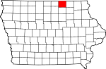 Map of Iowa showing Mitchell County 