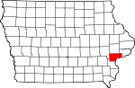 Map of Iowa showing Muscatine County 