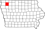 Map of Iowa showing O'Brien County 