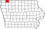 Map of Iowa showing Osceola County 