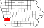 Map of Iowa showing Pottawattamie County 