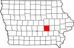 Map of Iowa showing Poweshiek County 