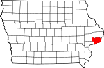 Map of Iowa showing Scott County 