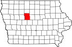 Map of Iowa showing Webster County 