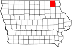 Map of Iowa showing Winneshiek County 