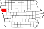 Map of Iowa showing Woodbury County 