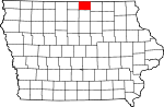 Map of Iowa showing Worth County 