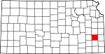 Map of Kansas showing Allen County 