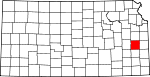 Map of Kansas showing Anderson County 