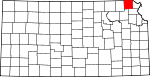 Map of Kansas showing Brown County 