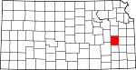 Map of Kansas showing Coffey County 