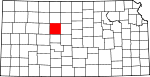 Map of Kansas showing Ellis County 