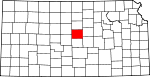 Map of Kansas showing Ellsworth County 