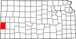 Map of Kansas showing Hamilton County 