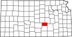 Map of Kansas showing Harvey County 