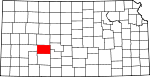 Map of Kansas showing Hodgeman County 