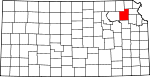 Map of Kansas showing Jackson County 