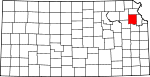 Map of Kansas showing Jefferson County 