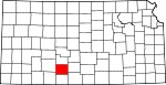 Map of Kansas showing Kiowa County 