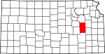 Map of Kansas showing Lyon County 