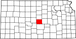 Map of Kansas showing Rice County 