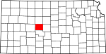 Map of Kansas showing Rush County 