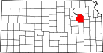 Map of Kansas showing Wabaunsee County 